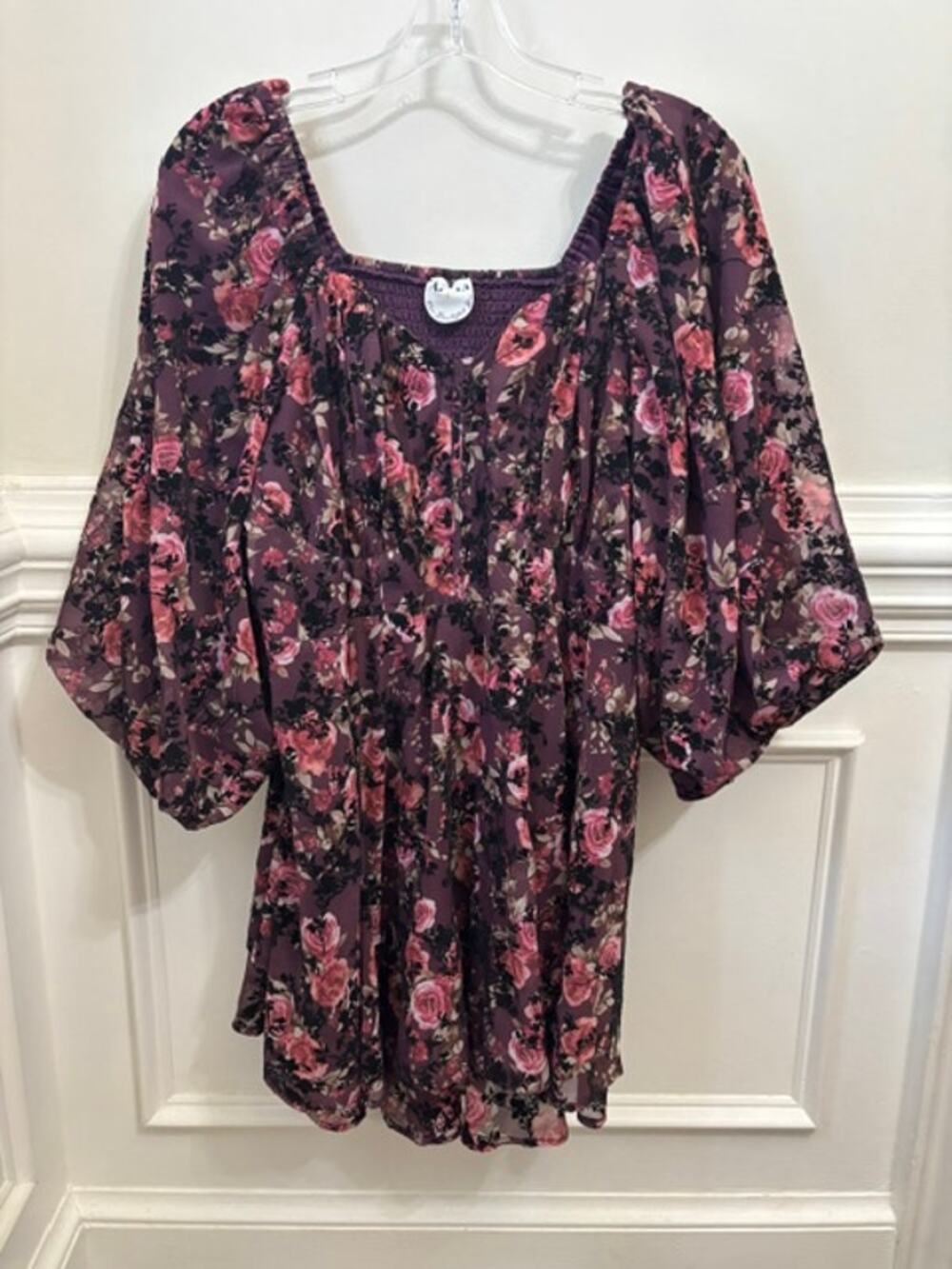 Arula Tunic Blouse Mini Dress Flowy Floral Puff Sleeve Cottagecore 2XL